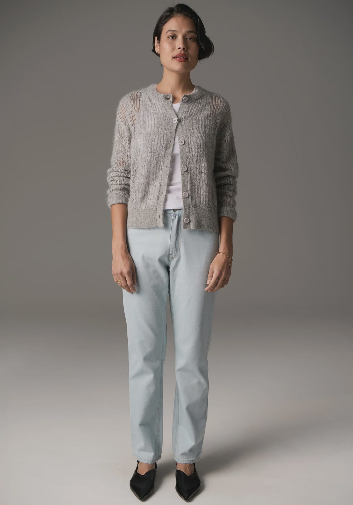 Livia Cardigan Pointelle / Silver