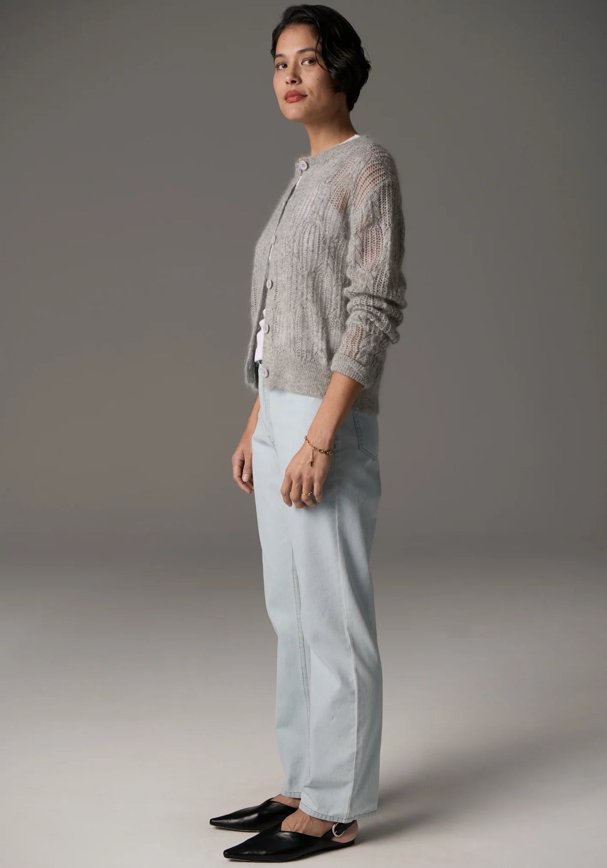 Livia Cardigan Pointelle / Silver