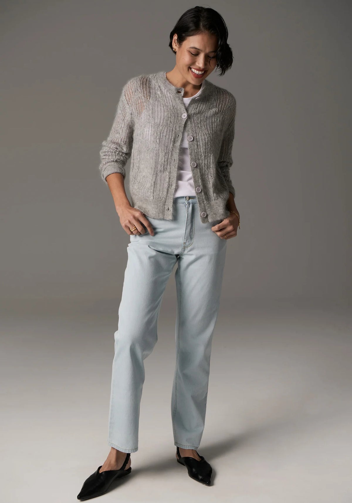 Livia Cardigan Pointelle / Silver