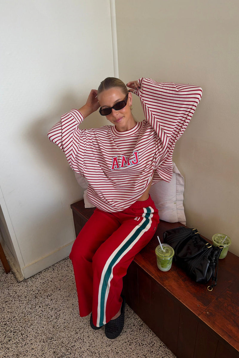 AMJ Waffle Long Sleeve Top Red Alert