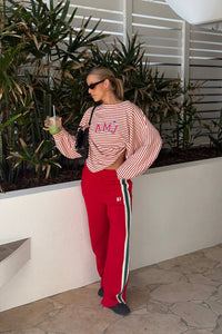 AMJ Waffle Long Sleeve Top Red Alert