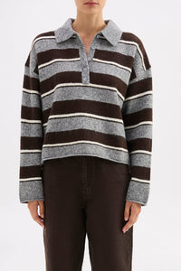 Maia Rugby Knit - Charcoal Stripe