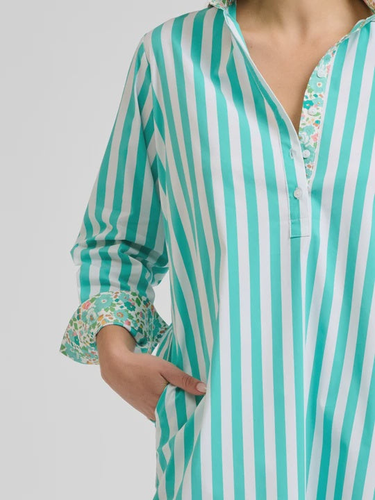 Claire Popover Shirt Dress - MARINE STRIPE / FLORAL