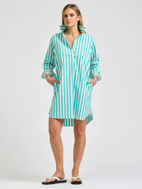 Claire Popover Shirt Dress - MARINE STRIPE / FLORAL