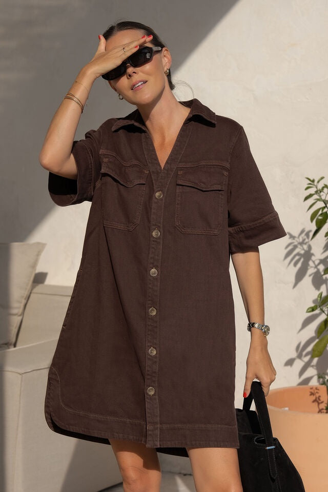 Sammy Relaxed Shirt Dress / Chocolate