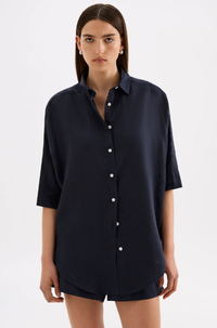 Lounge Linen Longline Shirt - Ink