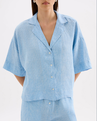 Lounge Linen Shirt - Blue Stripe