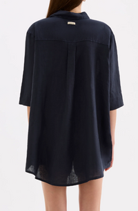 Lounge Linen Longline Shirt - Ink