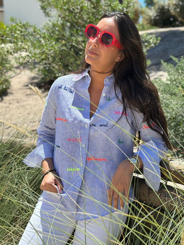 Mafalda 500 Stripe Linen Embroidered Shirt