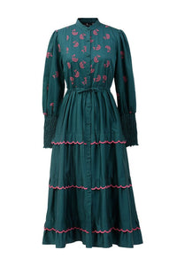 Martina Embroidered Dress- Dark Moss