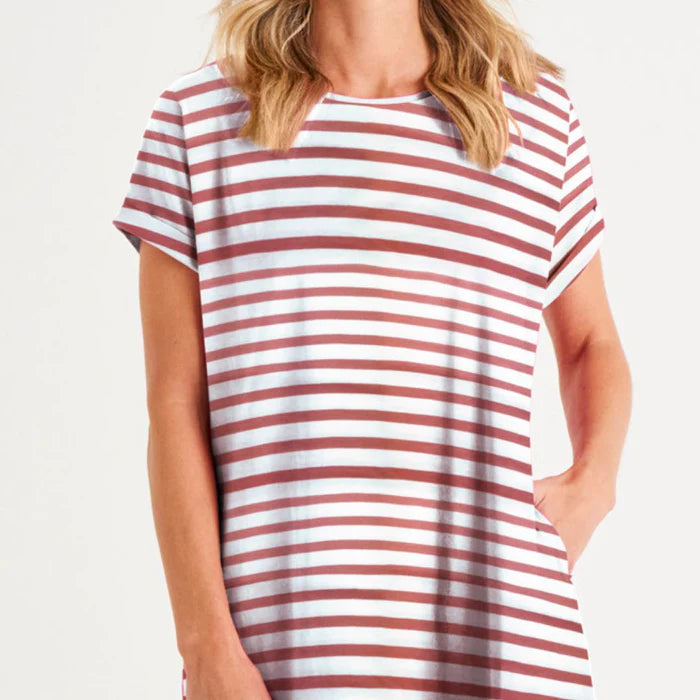 Maxine T-Shirt Dress - Dusty Pink Stripe
