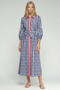 Alejandra Navy Gingham Poplin Dress