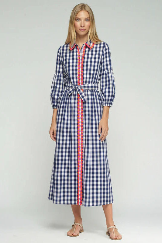 Alejandra Navy Gingham Poplin Dress