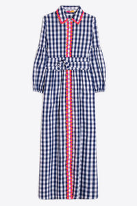 Alejandra Navy Gingham Poplin Dress