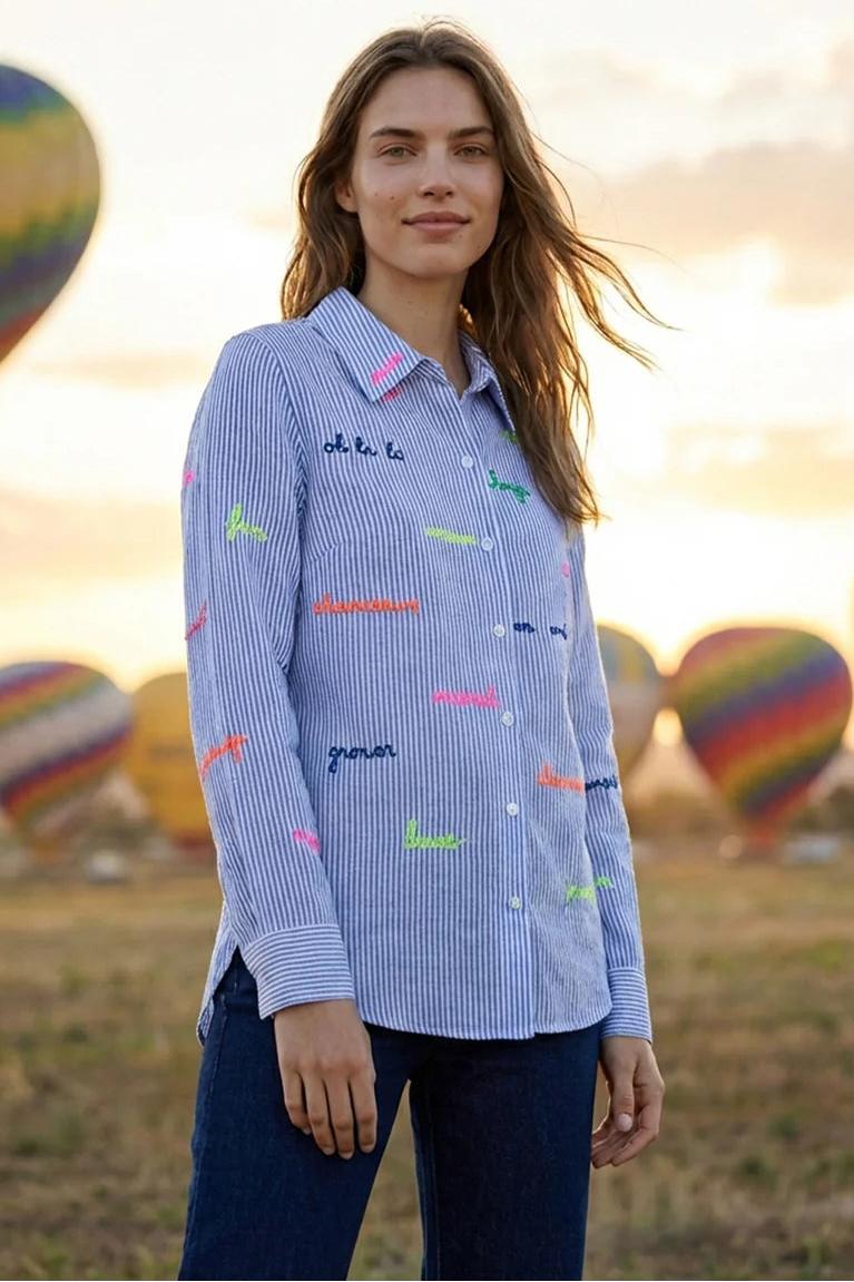 Mafalda 500 Stripe Linen Embroidered Shirt