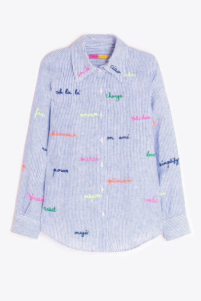 Mafalda 500 Stripe Linen Embroidered Shirt