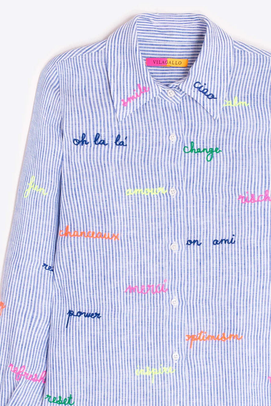 Mafalda 500 Stripe Linen Embroidered Shirt