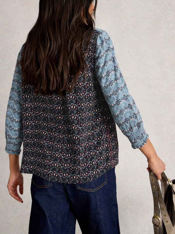 May Mixed Print Top- Blue Multi