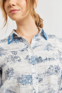 Messina Linen Dress - Navy French Toile