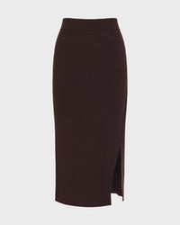 Asymmetrical Ribbed Pencil Skirt - Chocolate