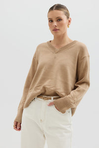 Chunky V Neck Sweater - Pale Toffee