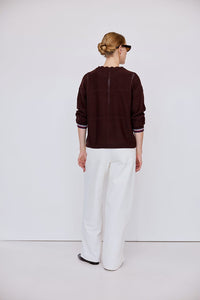 Crochet Neck Stitch Interest Sweater - Chocolate