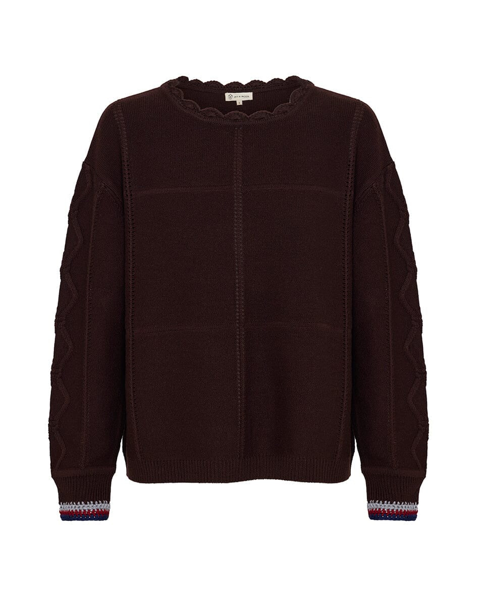 Crochet Neck Stitch Interest Sweater - Chocolate