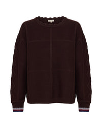 Crochet Neck Stitch Interest Sweater - Chocolate