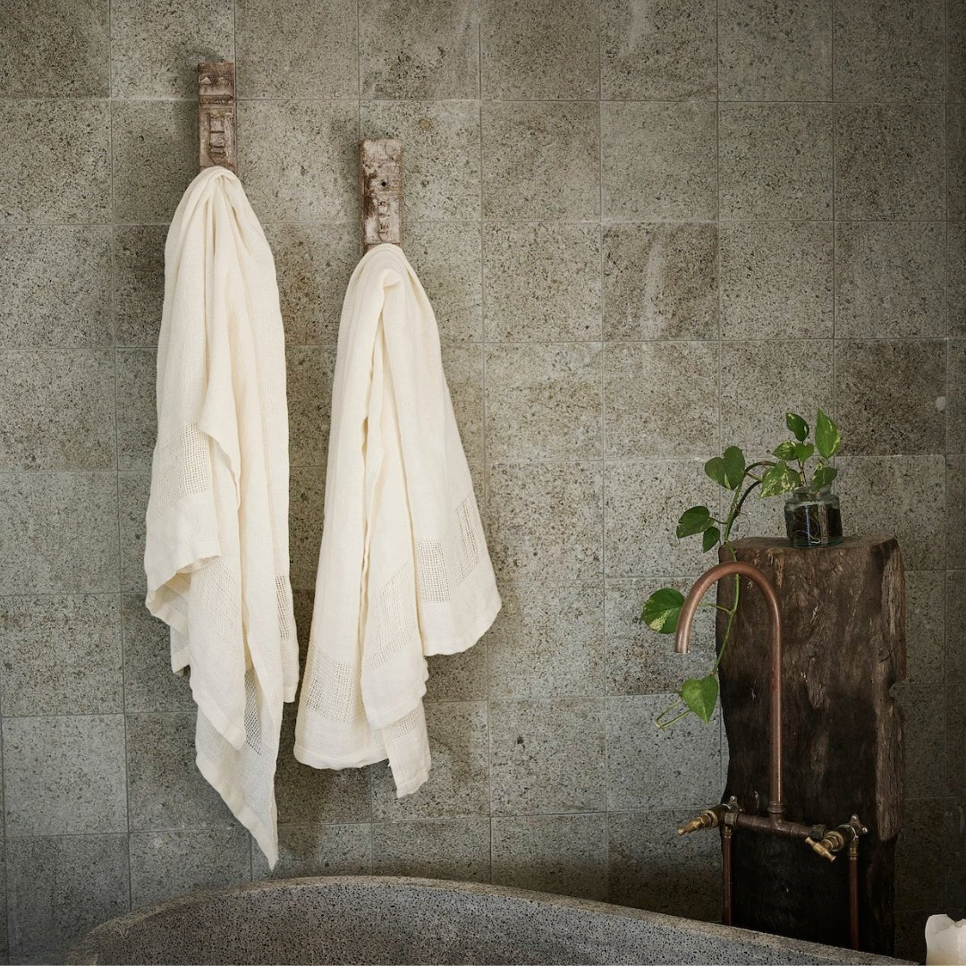 Mayla 100% Linen Bath Towels Ivory / Set of 2