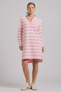 Rugby Frill Collar Dress / Pink & White Stripe
