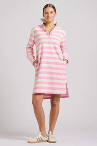 Rugby Frill Collar Dress / Pink & White Stripe