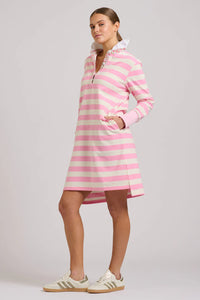 Rugby Frill Collar Dress / Pink & White Stripe