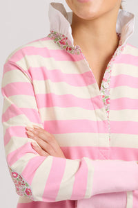 Rugby Frill Collar Dress / Pink & White Stripe
