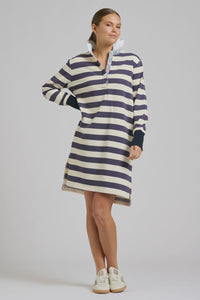 Rugby Frill Collar Dress / Navy & White Stripe