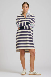 Rugby Frill Collar Dress / Navy & White Stripe