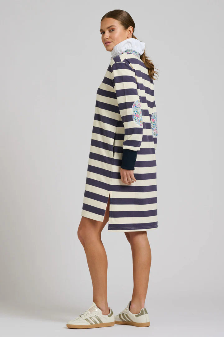 Rugby Frill Collar Dress / Navy & White Stripe