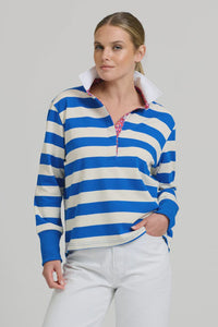 Rugby Sweatshirt- Mid Blue/Ivory