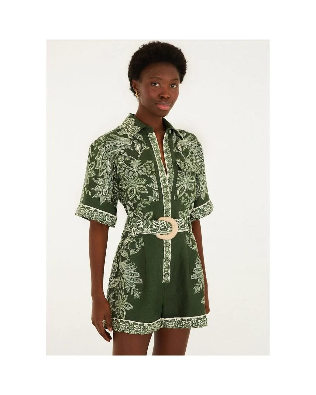 Miranda Dark Green Short Sleeve Romper