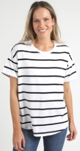 Halli Short Sleeve Tee - White Navy Stripe