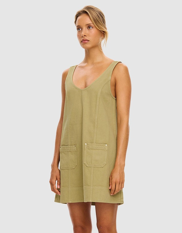 Ilaria Denim Mini Dress Olive