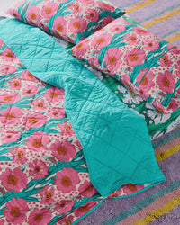 Tumbling Flowers Pink Organic Cotton Quilted Pillowcaes Std Set /2p