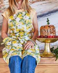 Summer Lily White Linen Apron
