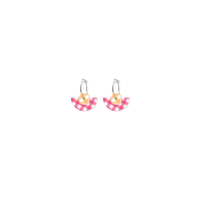 Fuchsia Gingham Small Moon Earrings
