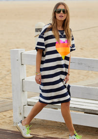 Beach Sweat Dress Navy & White