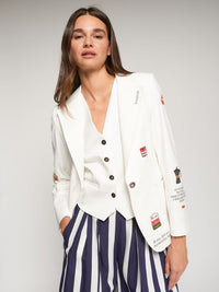 Helen White Embroidered Punto Roma Knit Blazer