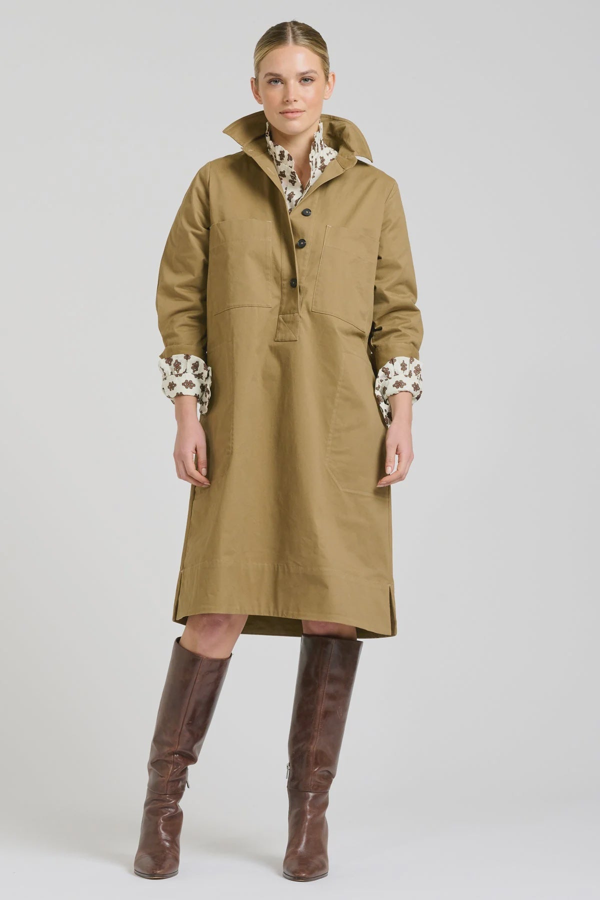The Jane Utility Popover Dress- Khaki