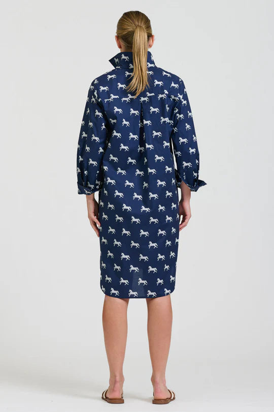 The Popover Shirtdress- Navy with Pony Prance