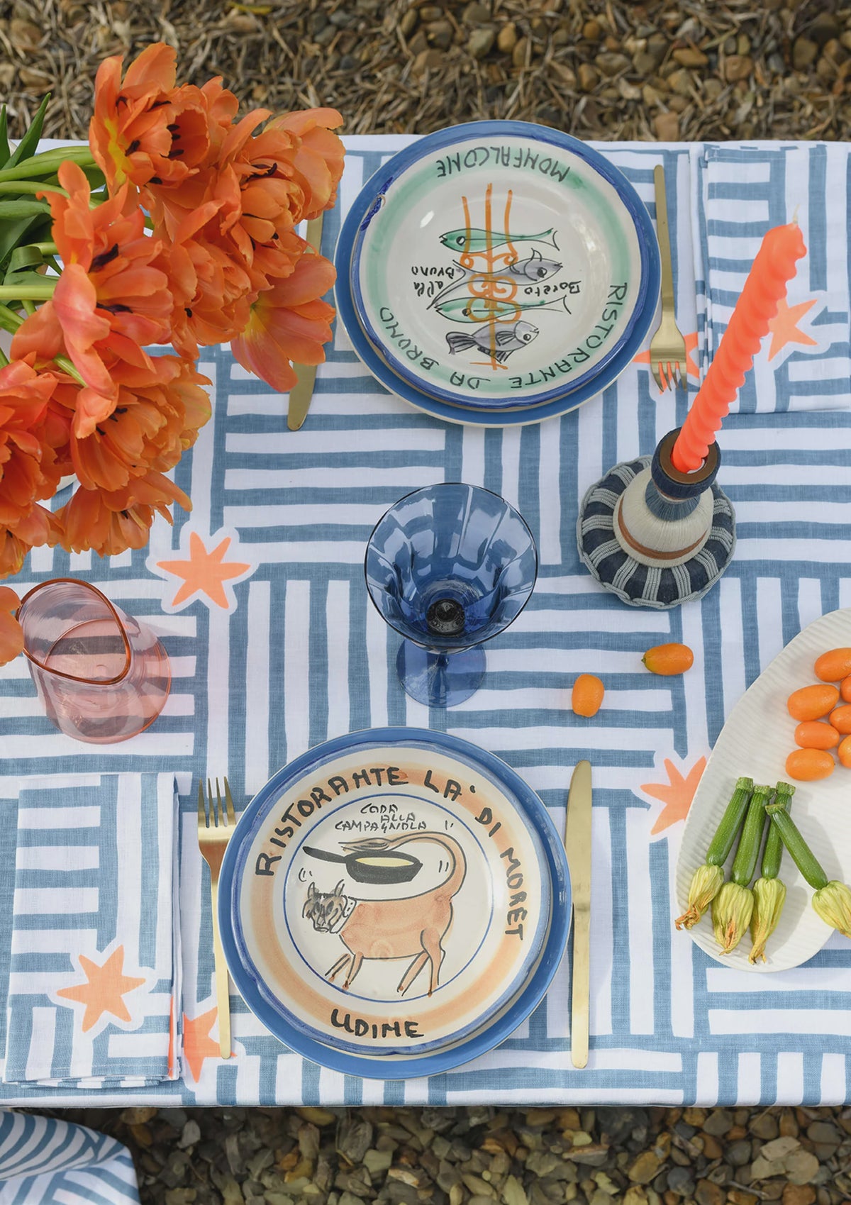 Blue Capri Linen Tablecloth 350x145 cm