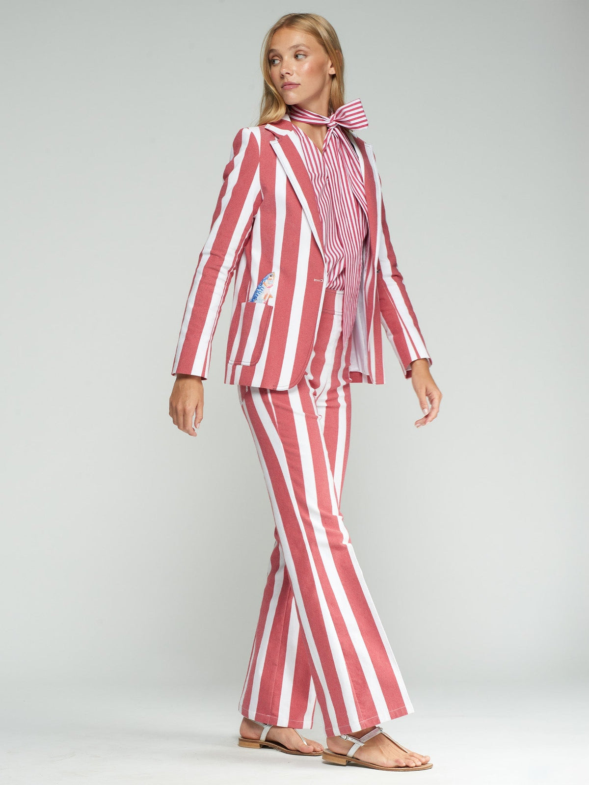 Gadea Red Stretch Stripe Embroidered Blazer