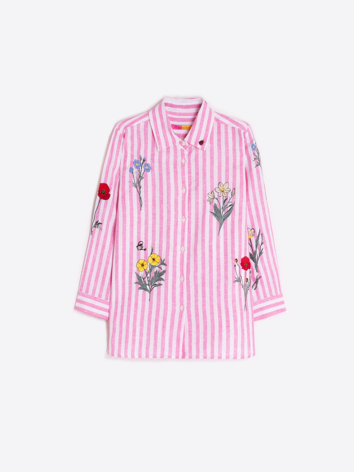 Sara Pink Stripe Linen Viscose Embroidered Shirt